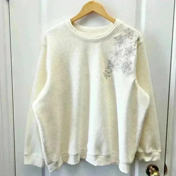 Vintage Tradition Fleece Crewneck Sweatshirt Snowflake Embroidered Ivory 3X - Picture 3 of 16